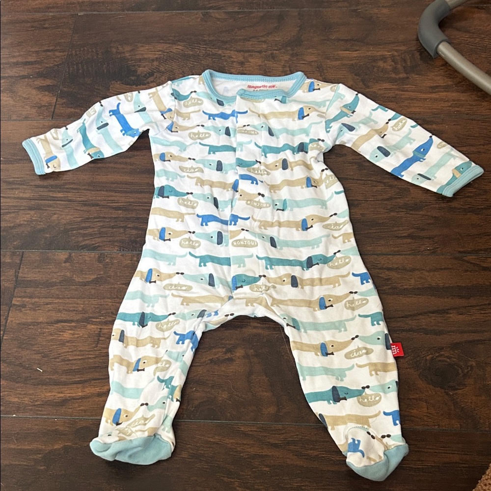Magnetic Me Blue and Tan Dog Print Kids Footie